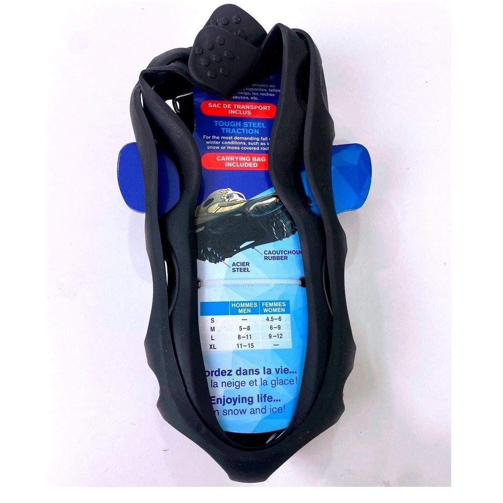 Ice Cleats Rubberized Traction Footwear Tough Steel Studs Snow Ice Grip Black